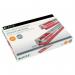 The image shows a red ACCO Brands Staples Leitz Power Performance K12 Cartridge with the ability to staple up to 80 sheets of paper, highlighted by the products exceptional quality and perfect stapling results.