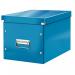 The photo captures a vibrant blue Leitz WOW Click & Store Cube Large Storage Box from Leitz Storage Boxes. Its sleek design and sturdy construction make it a practical yet stylish addition to any organization or storage solution. Its click function allows for easy assembly and collapse for maximum portability. The large size provides ample space for various items, perfect for both home and office use.