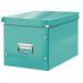 The photograph shows a set of Leitz WOW Click & Store Cube Large Storage Boxes in a stunning ice blue color. The boxes are designed by Leitz and have a sleek, modern look. They are stackable and feature a secure, easy to open lid. Perfect for organizing and storing a variety of items.