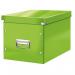 The Leitz storage boxes Leitz WOW Click & Store Cube Large Storage Box in Green is a cube-shaped storage box with a vibrant green color. It has a sturdy construction and features a click-and-store design for easy assembly and disassembly. The box is adorned with the Leitz WOW design for a touch of style.