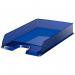 The picture shows 10 Esselte Europost A4 Letter Trays in a blue color, neatly stacked within an outer carton. The trays have a sleek design with a smooth finish, perfect for organizing and storing letters or documents.