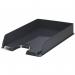 The image shows a stack of 10 black Esselte VIVIDA A4 Europost letter trays, neatly packed in an outer carton. The trays are designed for organizing and storing letters, documents, and papers, with a sleek and functional design.