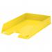 A bright yellow outer carton containing 10 Esselte Vivida Letter Trays. Each tray is designed with a sleek and modern look, perfect for organizing your work or home office. The trays are stackable for easy storage and the vibrant color adds a pop of personality to any workspace.