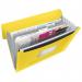 The photo shows a set of ACCO Brands Expanding Files Esselte VIVIDA Expanding 6 Tab Project Files in A4 size. The files are in a vibrant translucent yellow color, made from high-quality material to ensure durability. The set comes in an outer carton containing 5 files. Each file features 6 tabs for easy organization and access to important documents. The expanding design allows for additional storage capacity as needed. The overall look is sleek and professional, making it a great addition to any office or workspace.