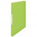 This picture shows a pack of Esselte VIVIDA A4 translucent ring binders in green. The binders have a 2.50mm spine made of durable polypropylene. The outer carton contains 10 binders.