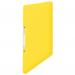 This photograph features a bundle of Esselte VIVIDA A4 ring binders in bright yellow. Made of durable polypropylene, each binder has a spine width of 2.50mm and a translucent cover for easy organization and visibility. The outer carton contains 10 binders.