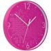 This photograph features a bright pink Leitz WOW Silent Wall Clock, adorned with the iconic Leitz logo. Two Leitz clocks are shown side by side, displaying the current time in clear black and white numbers against a sleek white background. The clocks modern design and silent operation make it a stylish and functional addition to any room.