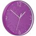 This photo shows a vibrant purple Leitz WOW Silent Wall Clock from the brands Leitz Clocks collection. The clock features a modern and sleek design with a muted tick, making it perfect for any room that needs a touch of color and quiet timekeeping. The clock is surrounded by a matching purple frame and has the brands logo displayed at the bottom. The hands are white and easy to read against the purple background.