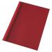 This photo is a close-up shot of a red thermal binding cover from ACCO Brands. The cover has a LeatherGrain™ texture and a 1.5mm thickness, perfect for binding A4 sized documents. The cover is designed to be used with a ThermaBind® machine, providing a professional and sleek finish to your documents.