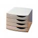 Through the grey finish, the four drawer set of Jalema Desktop sets provide organization to any workspace. Its sleek design allows for easy access to important documents with each drawer labeled clearly.