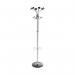 The Alba Coat Rack & Stands features a sleek chrome and black design, with a height of 1790mm and dimensions of 350x350mm. It is a sturdy and stylish addition to any room, providing a convenient space for hanging coats and jackets.