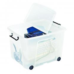 Cheap Stationery Supply of Strata Clear Smart Wheeled Box 75 Litre (Snap close, folding lid for security) HW676-CLR AQ04283 Office Statationery