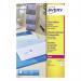 The photograph features a pack of 400 Avery Clear Laser Labels, each measuring 99x34mm. The labels are neatly organized and have a transparent finish. The packaging features the Avery logo and label information.
