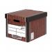 The photo showcases 10 tall premium storage boxes with a woodgrain design by Bankers Box. Each box has the brand name prominently displayed on the side, with a clean and professional appearance. These boxes are perfect for organizing and storing important documents or files.