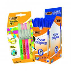 Cheap Stationery Supply of Bic Cristal Medium Blue (Pack of 50) FOC Highlighter Flex BC810758 BC810758 Office Statationery
