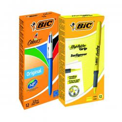 Cheap Stationery Supply of Bic 4Colours Pen (Pack of 12) FOC Brite Highlighter Yellow BC810760 BC810760 Office Statationery