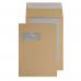 The picture shows a stack of Blake Board Backed Envelopes with a manila color and a convenient peel & seal closure. The envelopes feature a back pocket and a clear window for easy labeling. Each envelope measures 324x229mm and is made with 120gsm paper.