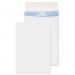 This photograph features a pack of 100 Blake Secure White Peel & Seal Tear Resistant Gusset Envelopes. Each envelope measures 381x254mm and is made from 125gsm paper. The gusset design allows for expansion and the peel & seal closure ensures secure packaging.