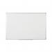 A photograph of Bi-Office Drywipe Boards Bi-Office Earth-It Non-Magnetic Melamine Drywipe Board shows a large white writing surface with an aluminum frame. It is 1800x1200mm in size and has a sleek, modern design. The board is perfect for writing, planning, and brainstorming in any office or classroom setting.
