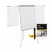 The picture shows a white, A1 size Bi-Office tripod easel with a flipchart pad attached. The design is sleek and modern, with practical features such as adjustable legs and a clip for holding papers. The easel is set up on a clean, bright setting and is ready to be used for presentations or brainstorming sessions.
