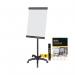 The image shows a Bi-Office flipchart easel and pad set, with a frameless mobile flipchart easel that measures 900x600mm. The easel is sleek and modern in design and is equipped with wheels for easy mobility. The flipchart pad sits on top, ready to be used for presentations or brainstorming sessions.