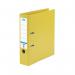 The picture shows a bright yellow plastic lever arch file with the brand name Elba on it. The file has a 70mm spine and is labeled as suitable for A4 paper.