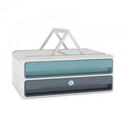 Cheap Stationery Supply of CEP MoovUp 2 Drawer Module Polystyrene with Key Lock and Handles Mint/Storm Grey 1091112961 CEP01481 Office Statationery