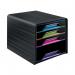 The CEP Office Solutions Drawer Sets in Black/Multicoloured provide stylish and functional storage with its Smoove 4 Drawer Module. Perfect for organizing small office supplies, each drawer features a sleek and modern design with a unique color accent.
