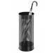 This photo showcases a sleek and modern umbrella stand with a black perforated metal design. Its sturdy and durable construction includes a 29 litre capacity, making it an ideal addition to any coat rack or stand setup.