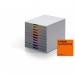 The Durable VARICOLOR Desktop Organiser is a set of 10 colourful drawers in a modular design, perfect for organizing documents and supplies. The drawers are labelled with matching coloured tags for easy categorization. This durable set is suitable for A4+ sized items.