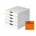 This image shows a sturdy and versatile VARICOLOR Desktop Organiser with 5 drawers, each coded with a different color for easy organization. Its durable design is perfect for storing A4+ documents and other supplies.