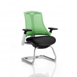 Cheap Stationery Supply of Flex Cantilever Chair White Frame Black Fabric Seat Green Back With Arms Office Statationery