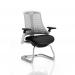Flex Cantilever Chair White Frame Black Fabric Seat Moonstone White Back With Arms BR000165