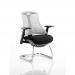 Flex Cantilever Chair Black Frame Black Fabric Seat With Moonstone White Back With Arms BR000172