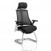 Flex Cantilever Chair White Frame Black Fabric Seat Black Back With Arms With Headrest KC0095
