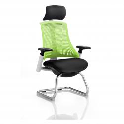Cheap Stationery Supply of Flex Cantilever Chair White Frame Black Fabric Seat Green Back With Arms With Headrest Office Statationery