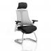 Flex Cantilever Chair White Frame Black Fabric Seat Moonstone White Back With Arms With Headrest KC0099