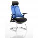 Flex Cantilever Chair Black Frame Black Fabric Seat With Blue Back With Arms With Headrest KC0112