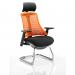 Flex Cantilever Chair Black Frame Black Fabric Seat With Orange Back With Arms With Headrest KC0116