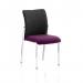The photo captures a dynamic visitor at the Visitors Academy, sitting on a bespoke black fabric back seat in a vibrant Tansy Purple color. They are without arms, showcasing the versatility and inclusivity of the academys seating options.