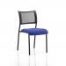 In the photograph, the dynamic visitors chair from Brunswick features a sleek black frame without arms. The bespoke seat is a vibrant stevia blue colour, adding a pop of personality to any space. This unique chair, with the product code KCUP0083, is perfect for any modern or contemporary setting.