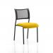 The image shows a black metal chair frame with a dynamic design, without any armrests. The seat has a bespoke colour in senna yellow, adding a pop of vibrant color. This modern chair is perfect for a sleek and unique seating option in any space.