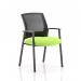 This photograph showcases a sleek and modern mesh back chair designed for dynamic visitors. Featuring a bespoke color seat in myrrh green, this chair is both stylish and functional. Its ergonomic design provides comfortable support for long periods of sitting.