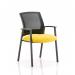 The photo shows a sleek and modern Dynamic Visitors Metro Visitor Chair with a Mesh Back in a unique Senna Yellow color. The seat is custom-made and adds a striking pop of color to any space.