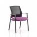 The photograph shows a sleek and modern Dynamic Visitors Metro Visitor Chair with a mesh back. The seat is a beautiful bespoke tansy purple color, adding a pop of color to any office or waiting area.