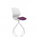 The Florence Spindle White Frame Visitor Chair features a bespoke seat in Tansy Purple, creating a dynamic and eye-catching design. The sleek white frame complements the vibrant purple color, making it a stylish yet functional addition to any space. Perfect for adding a pop of color to your home or office.