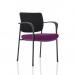 A photo of the Dynamic Visitors Brunswick Deluxe with Arms in a sleek Black Frame showcases its modern design. The Black Fabric Back and Bespoke Colour Seat in Tansy Purple add a pop of color to the overall look. Perfect for any stylish office or reception area.