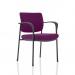 A stylish and modern addition to any office or meeting space, this photograph captures the sleek design of the Dynamic Visitors Brunswick Deluxe chair in black with bespoke colour back and seat in tansy purple. The elegant arms and sturdy black frame add a touch of sophistication to this contemporary piece.