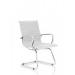 A sleek Nola cantilever chair in soft, white bonded leather. Its dynamic design features a curved backrest and slim armrests. The chair sits atop a sturdy metal frame, creating a modern and elegant look for any space.