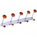 The photo shows a sleek and modern coat rack with a space-saving design. It features 5 hooks for hanging coats and other items. The coat rack is made of high-quality materials and has a dynamic and functional aesthetic.